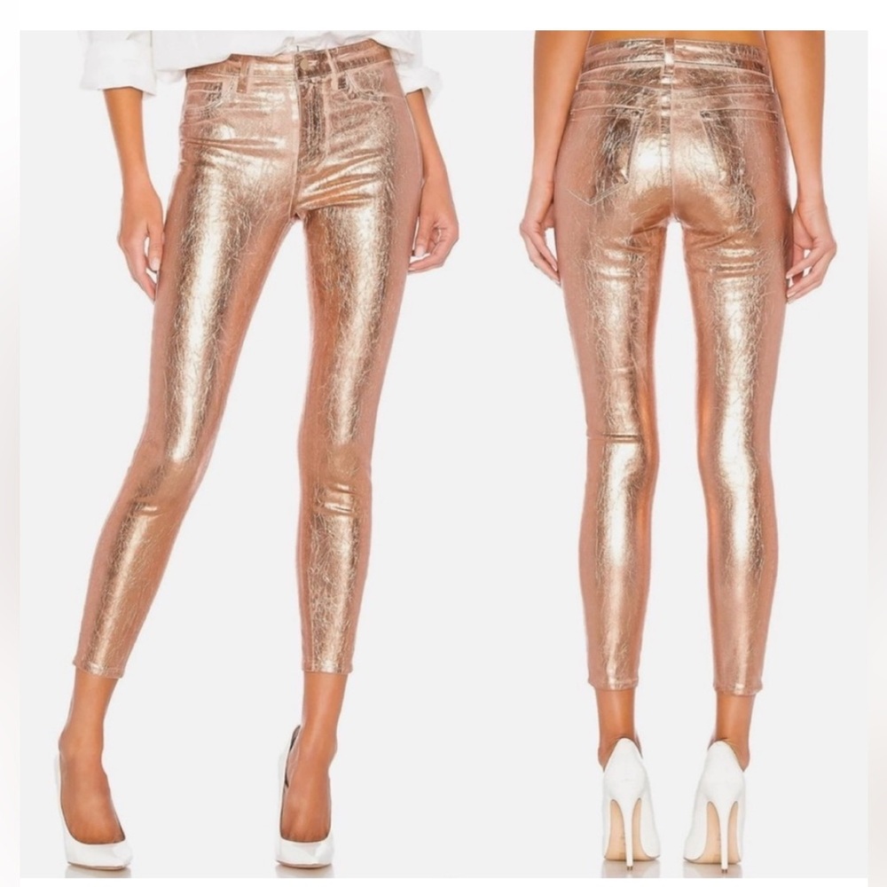 L’AGENCE Margot rose gold skinny high rise metallic pants size 24 - Picture 4 of 17